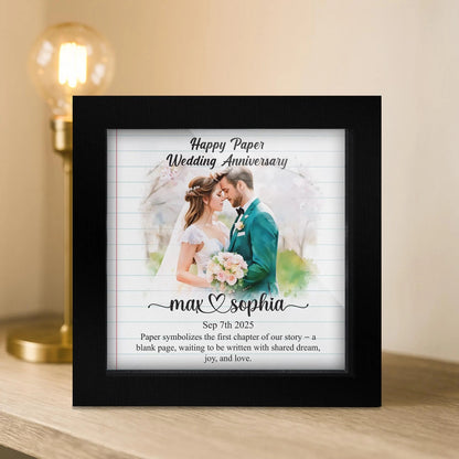 Netecom Personalized Paper Wedding Anniversary Frame, 1st Anniversary Gift for Wife or Husband, Custom Photo Wooden Frame with Names Date Quote, Traditional Paper Anniversary Keepsake