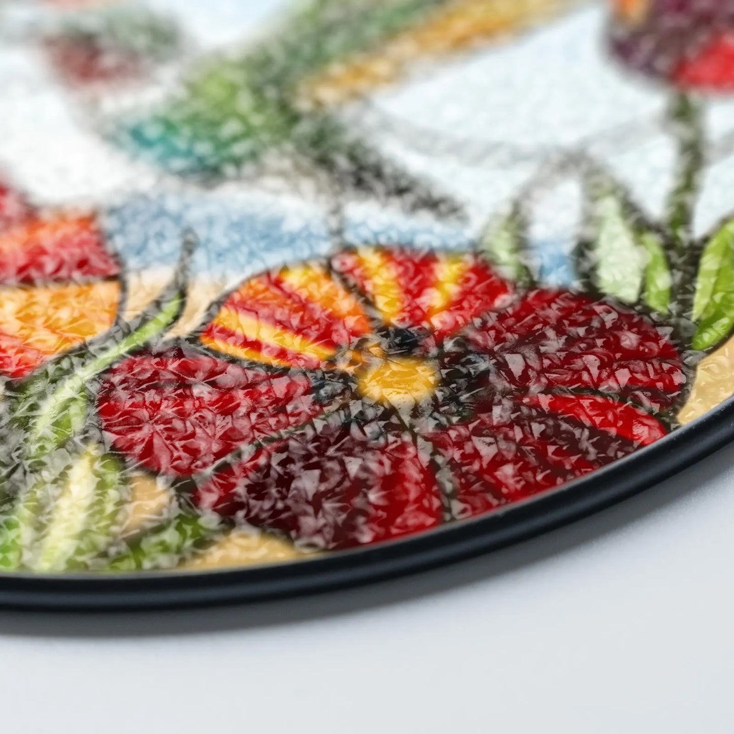 Netecom Hummingbird Poppy Flower Stained Glass Suncatcher – Bird Glass Art, Nature-Inspired Window Hanging, Gift for Hummingbird Lovers