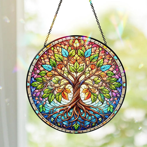 Netecom Tree of Life Stained Glass Suncatcher – Handmade Wildlife Art, Memorial Remembrance Gift, Unique Glass Wall Decor