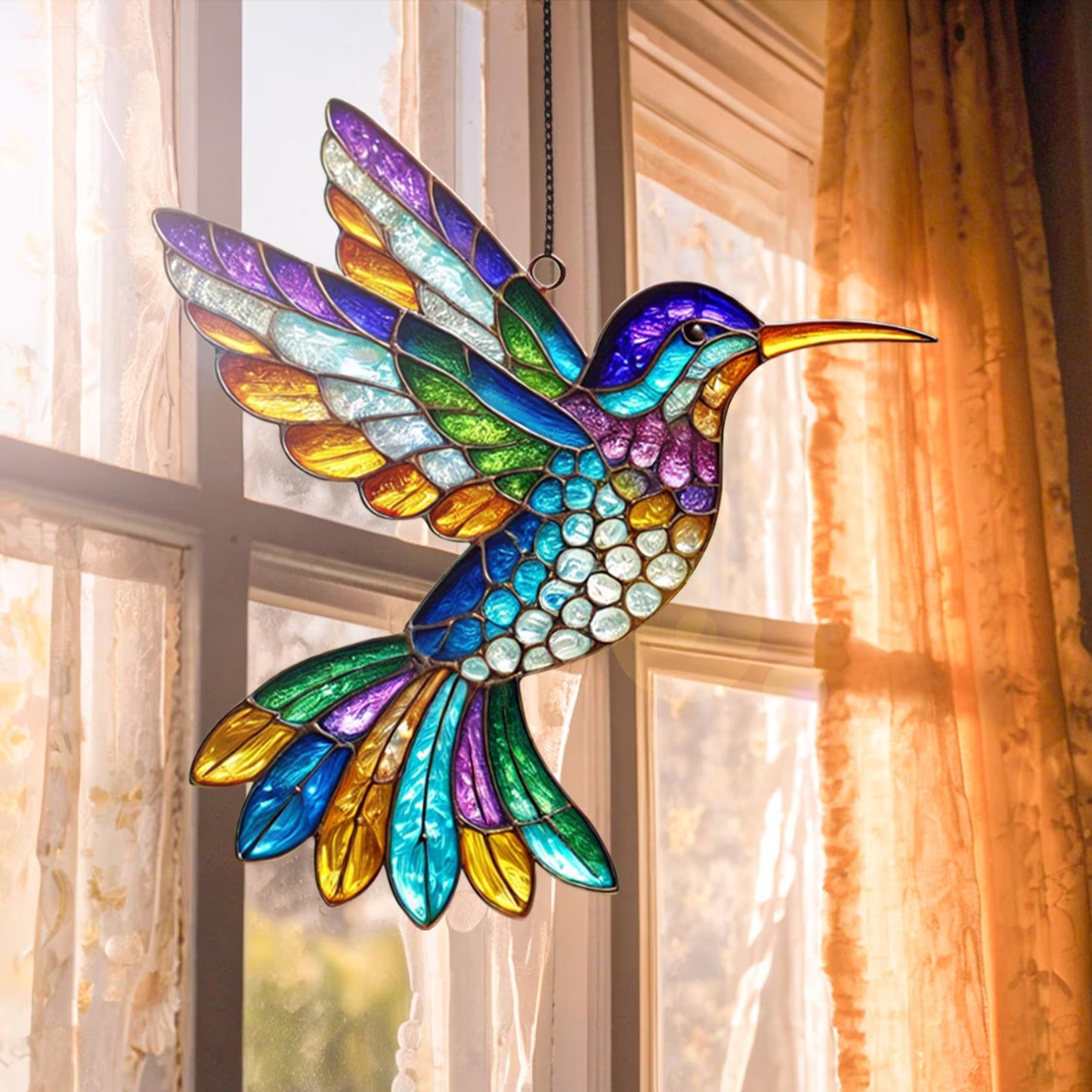 Netecom Hummingbird Acrylic Suncatcher Window Hanging, Colorful Bird Wildflower Decor, Nature Lover Gift