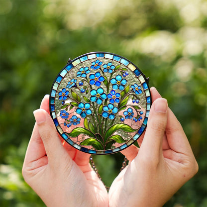 Netecom Forget-Me-Not Stained Glass Suncatcher – Blue Floral Window Hanging, Boho Nature-Inspired Art, Botanical Glass Ornament