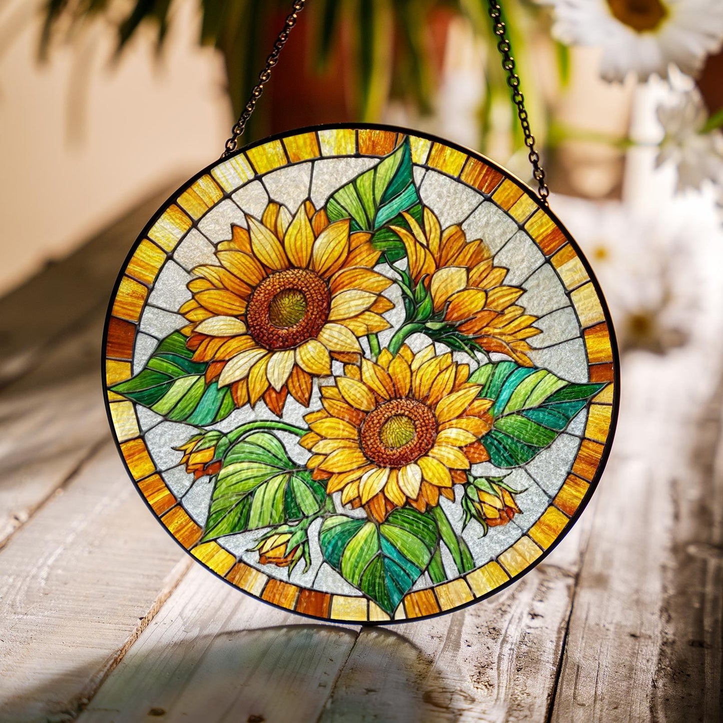 Netecom Sunflower Stained Glass Suncatcher – Window Hanging, Sunflower Ornament, Nature-Inspired Gift for Mother’s Day and Home Decor
