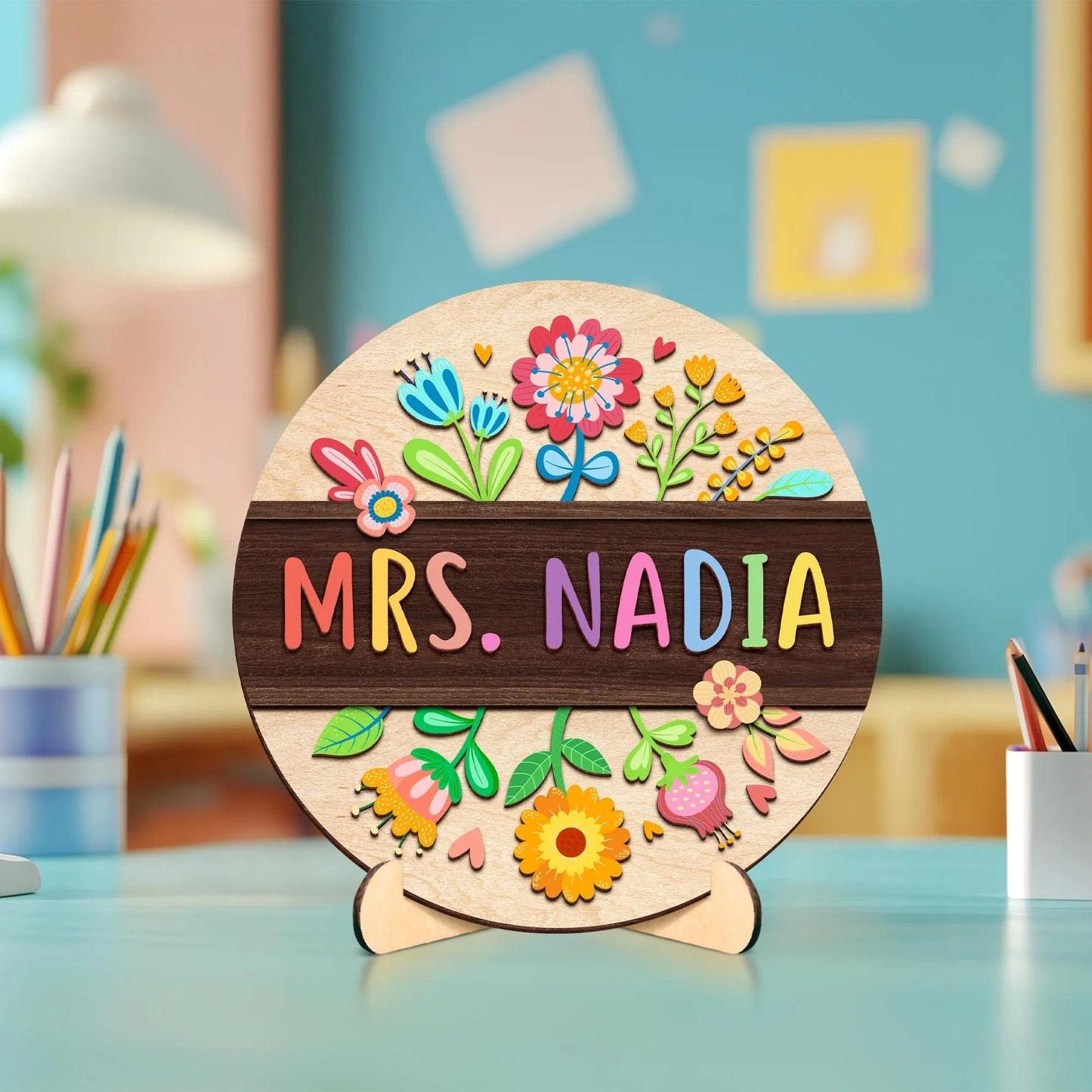 Netecom Custom Teacher Appreciation Stained Glass Gift For Teacher Floral Teacher Name Suncatcher Classroom Back To School Gift Teacher Welcome Sign