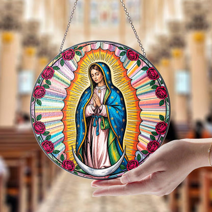 Netecom Our Lady of Guadalupe Stained Glass Window Hanging – Mexican Mom Gift, Latin Culture Art, Mother’s Day Tribute for Mom Grandmothers
