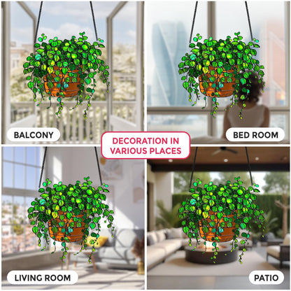 Netecom String of Turtles Acrylic Suncatcher – Faux Stained Glass Window Hanging Decor for Plant Lovers, Botanical Home Art, Garden Decor