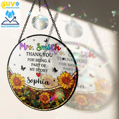 Netecom Thank You Teacher Stained Glass Suncatcher, Personalized Appreciation Gift, Classroom Window Decor, Sunflower Design