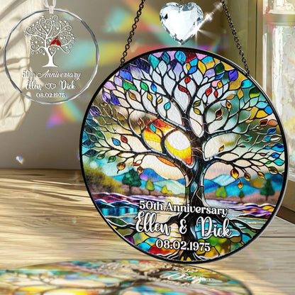Netecom Personalized 50th Wedding Anniversary Crystal Stained Glass Suncatcher – Golden Anniversary Gift, Marriage Keepsake, Custom Wedding Ornament for Parents Grandparents