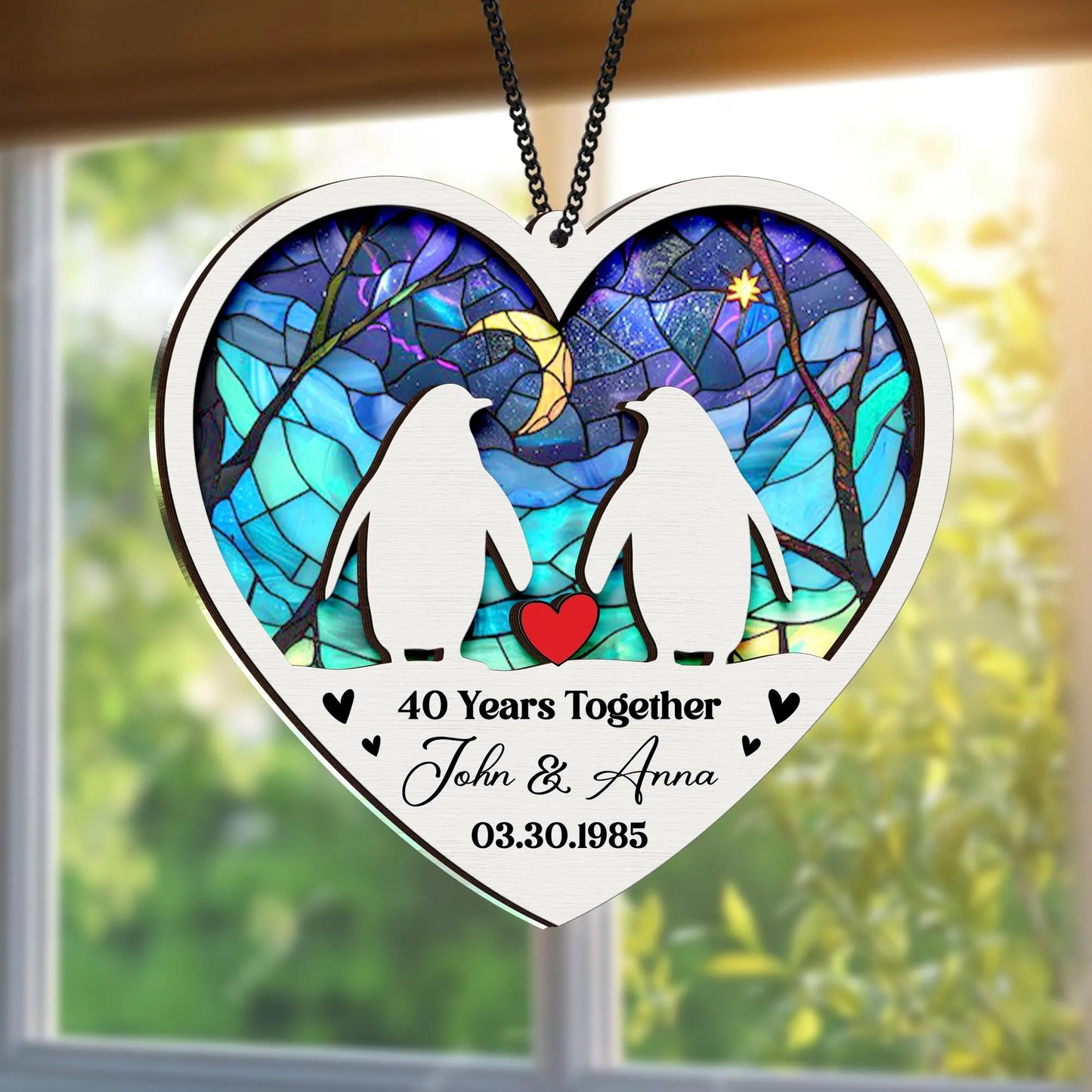 Netecom Wedding Anniversary Suncatcher – 30th Anniversary Couple Gift, Custom Anniversary Keepsake, Deer Couple, Elephant, Penguin Wedding Gift