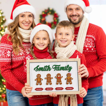 Netecom Personalized Gingerbread Family Christmas Plaque, Custom 3D Family Name Wooden Sign, Gingerbread Cookie Holiday Decor, Meaningful Christmas Gift for Family & Home