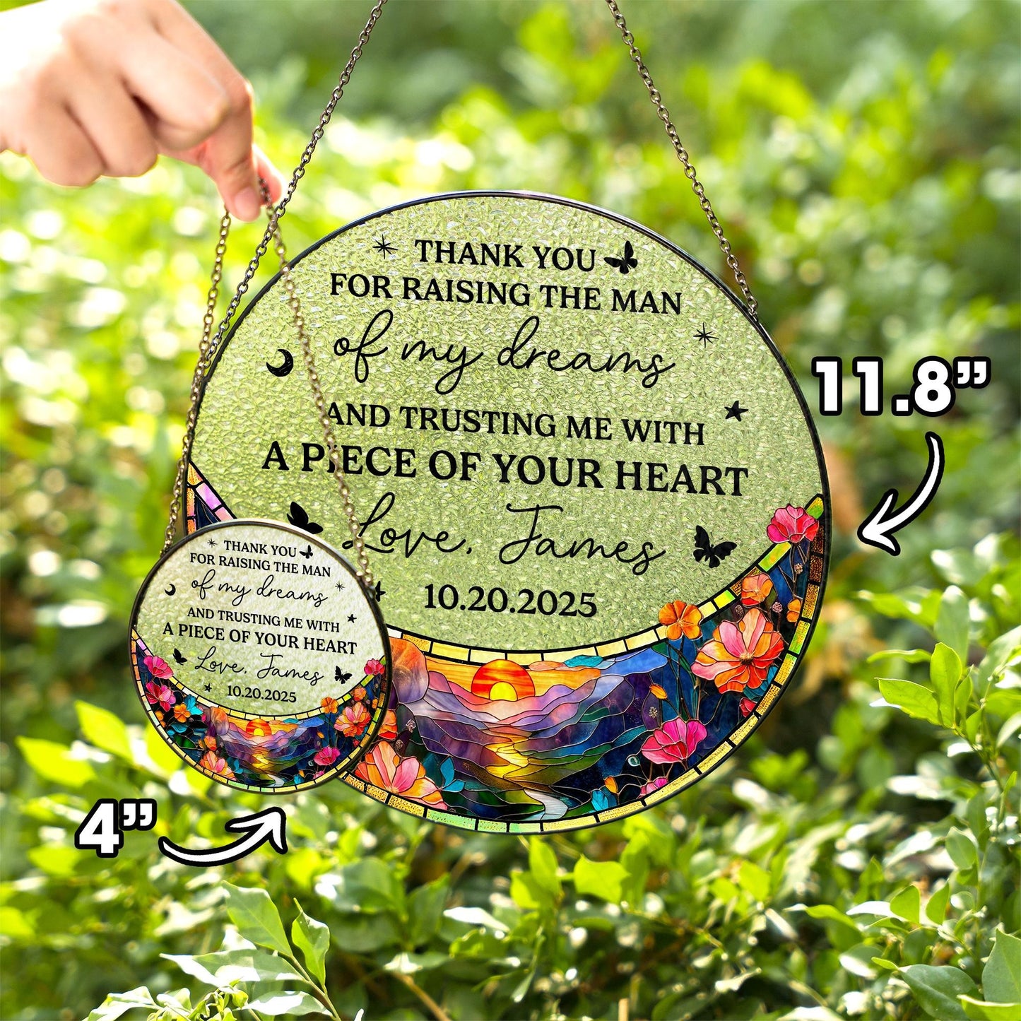 Netecom Personalized Mother-in-law Stained Glass Suncatcher – Wedding Gift from Bride, Thank You for Raising the Man, Wedding Keepsake