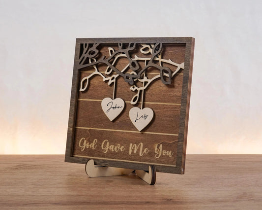 Netecom Personalized Couple Wooden Sign Custom Names Wood Frame Anniversary Wedding Gift Romantic Home Decor for Couples
