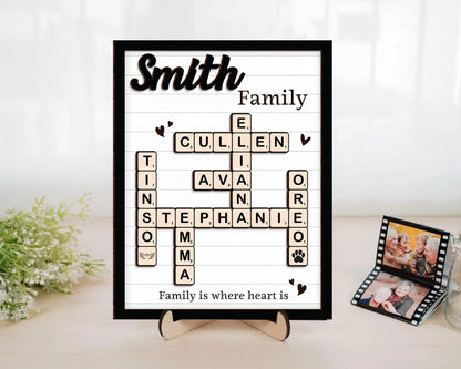 Netecom Personalized Scrabble Family Name Frame Custom Family Crossword Puzzle Sign Grandkids Names Family Home Decor Gift for Grandparents
