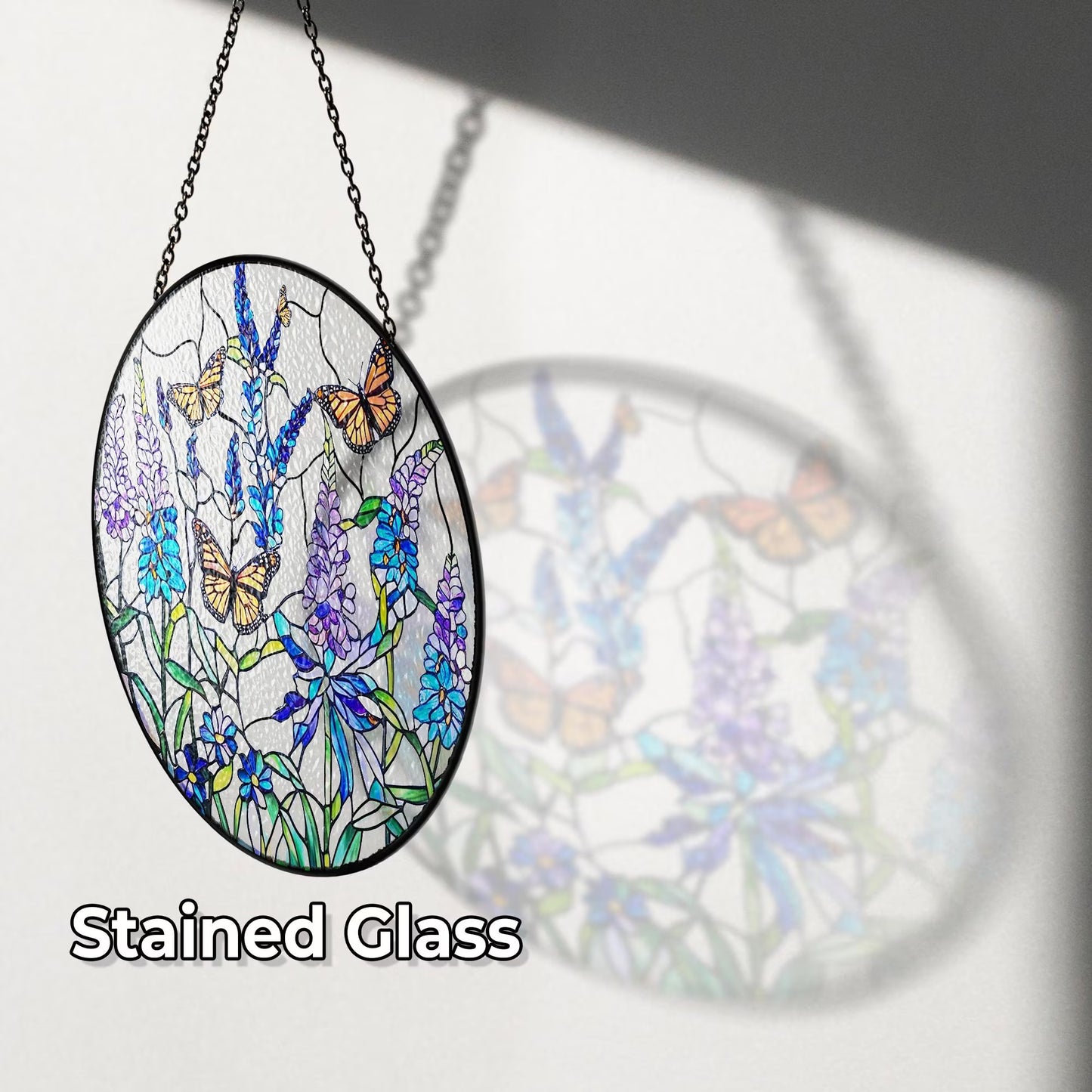 Netecom Lavender Monarch Butterfly Stained Glass Suncatcher – Window Hanging Wall Decor, Beautiful Gifts for Butterfly Lovers, Sun Catcher Butterfly