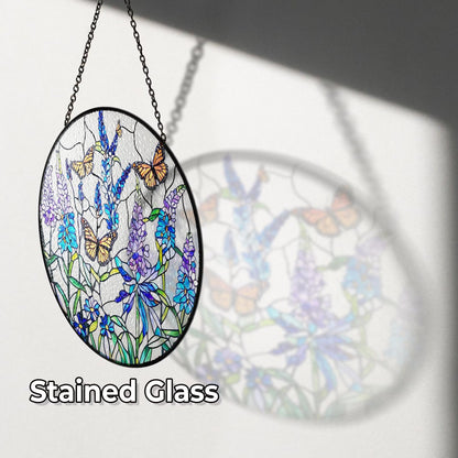 Netecom Lavender Monarch Butterfly Stained Glass Suncatcher – Window Hanging Wall Decor, Beautiful Gifts for Butterfly Lovers, Sun Catcher Butterfly