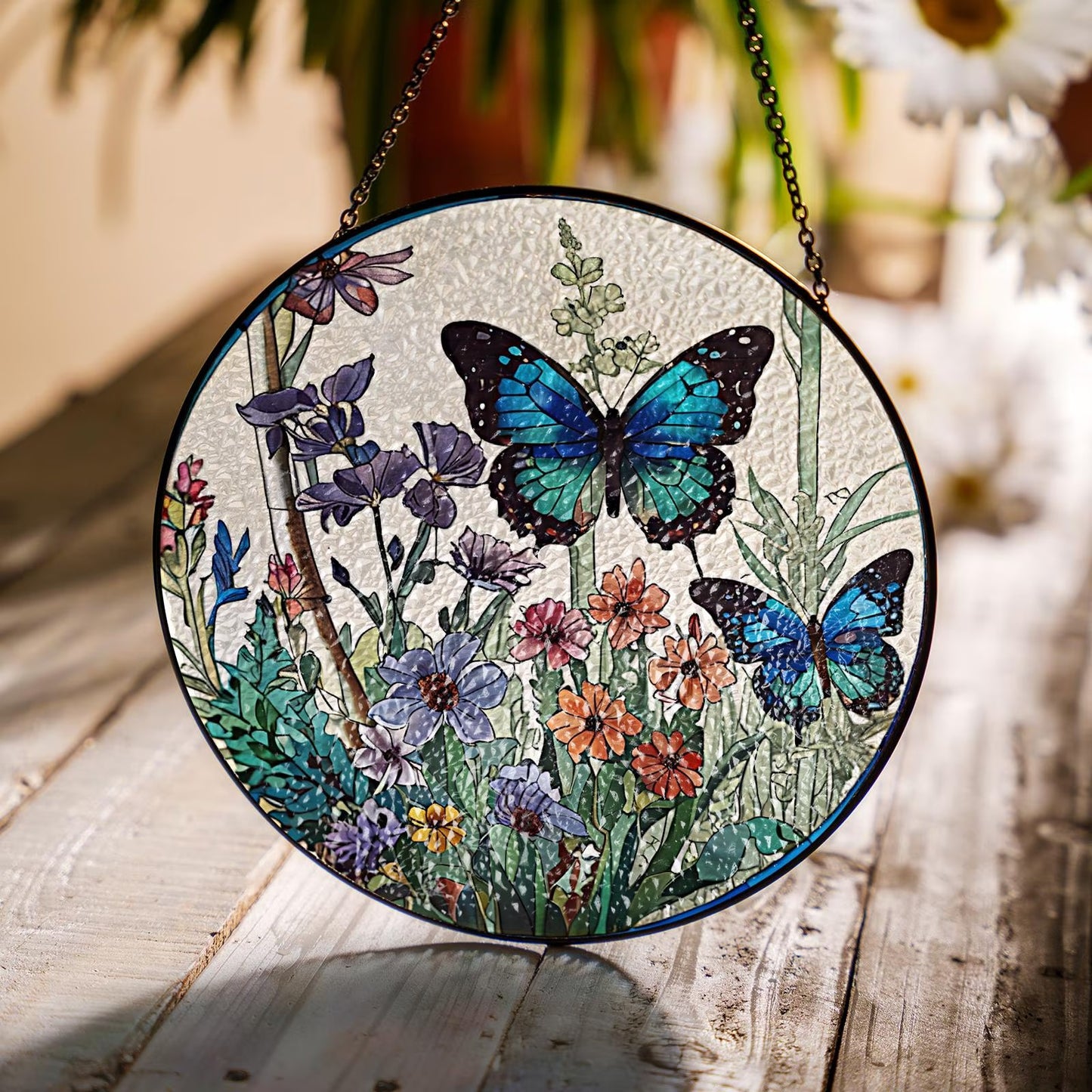 Netecom Butterfly Stained Glass Suncatcher – Sunflower & Floral Window Hanging Decor, Light Catcher Gift for Mom & Women