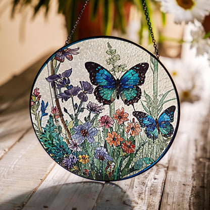 Netecom Butterfly Stained Glass Suncatcher – Sunflower & Floral Window Hanging Decor, Light Catcher Gift for Mom & Women