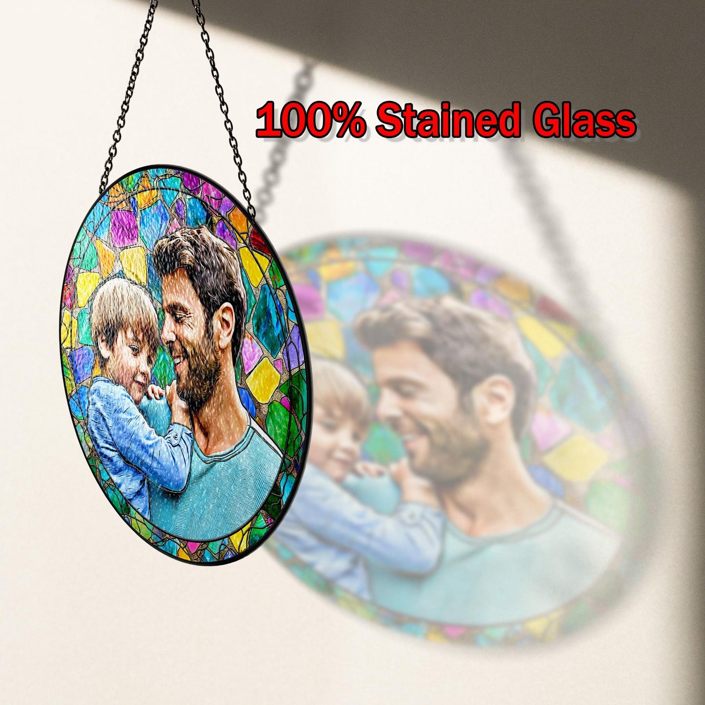 Netecom Personalized Dad Gift – Custom Stained Glass Suncatcher,  Father’s Day Birthday Christmas for Dad Men, Photo Window Hanging Keepsake