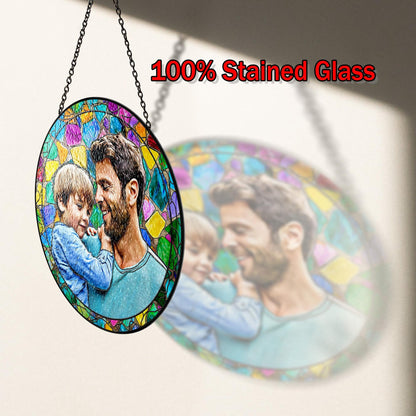 Netecom Personalized Dad Gift – Custom Stained Glass Suncatcher,  Father’s Day Birthday Christmas for Dad Men, Photo Window Hanging Keepsake