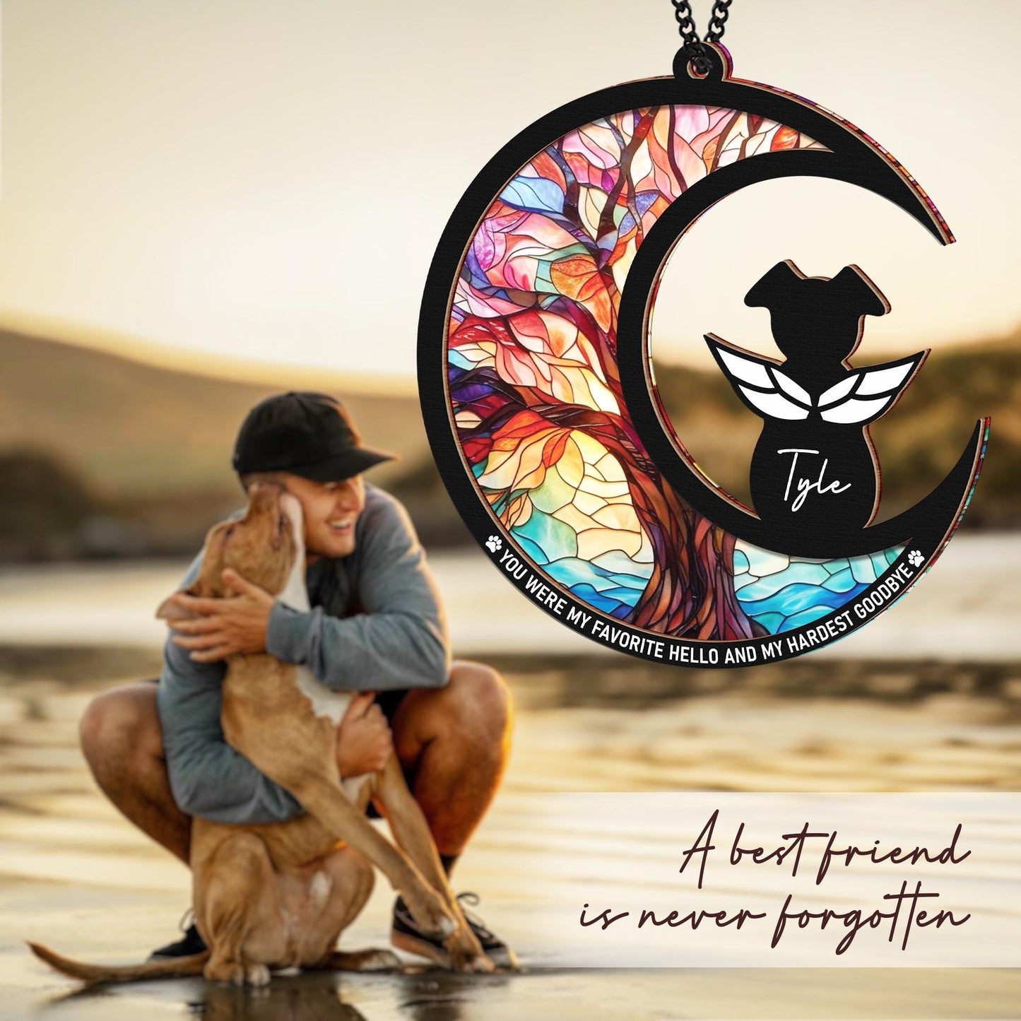Netecom Dog Memorial Suncatcher Gift Set – Pet Loss Ornament, DIY Sympathy Card and Keychain, You Were My Favorite Hello Dog Mom Remembrance