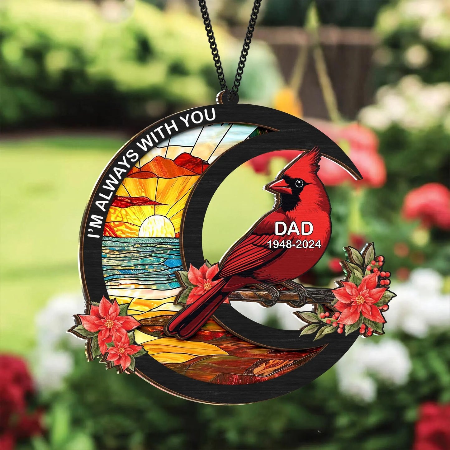Netecom Personalized Cardinal Memorial Suncatcher – Loss of Dad Sympathy Gift, Father in Heaven Tribute