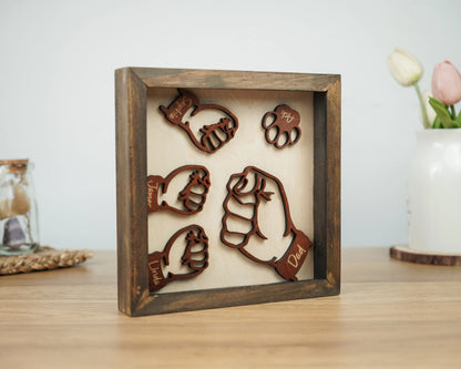Netecom Personalized Fist Bump Dad Frame Custom Kids Names Sign Father’s Day Birthday Gift for Dad Grandpa Wooden Family Keepsake