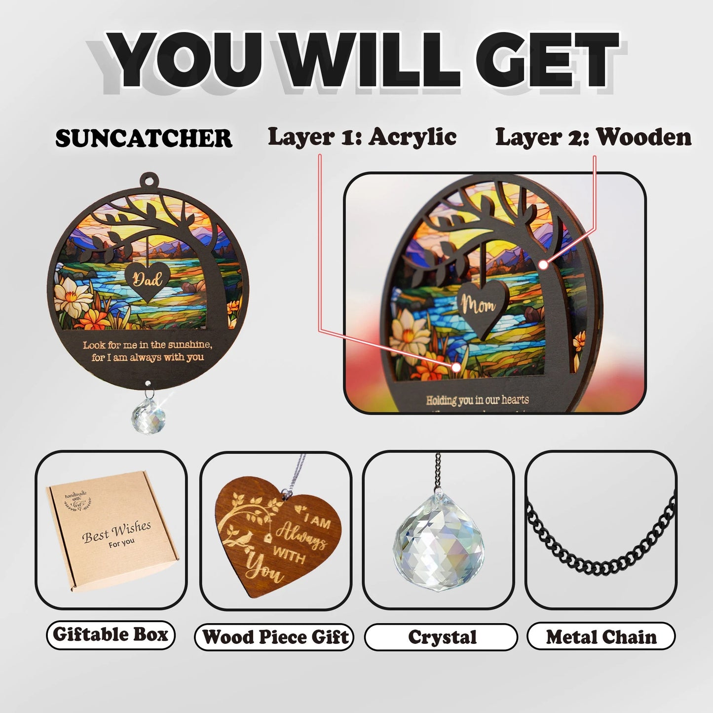 Netecom Personalized Sympathy Crystal Suncatcher – Memorial Gift for Loss of Dad, Father in Heaven Remembrance