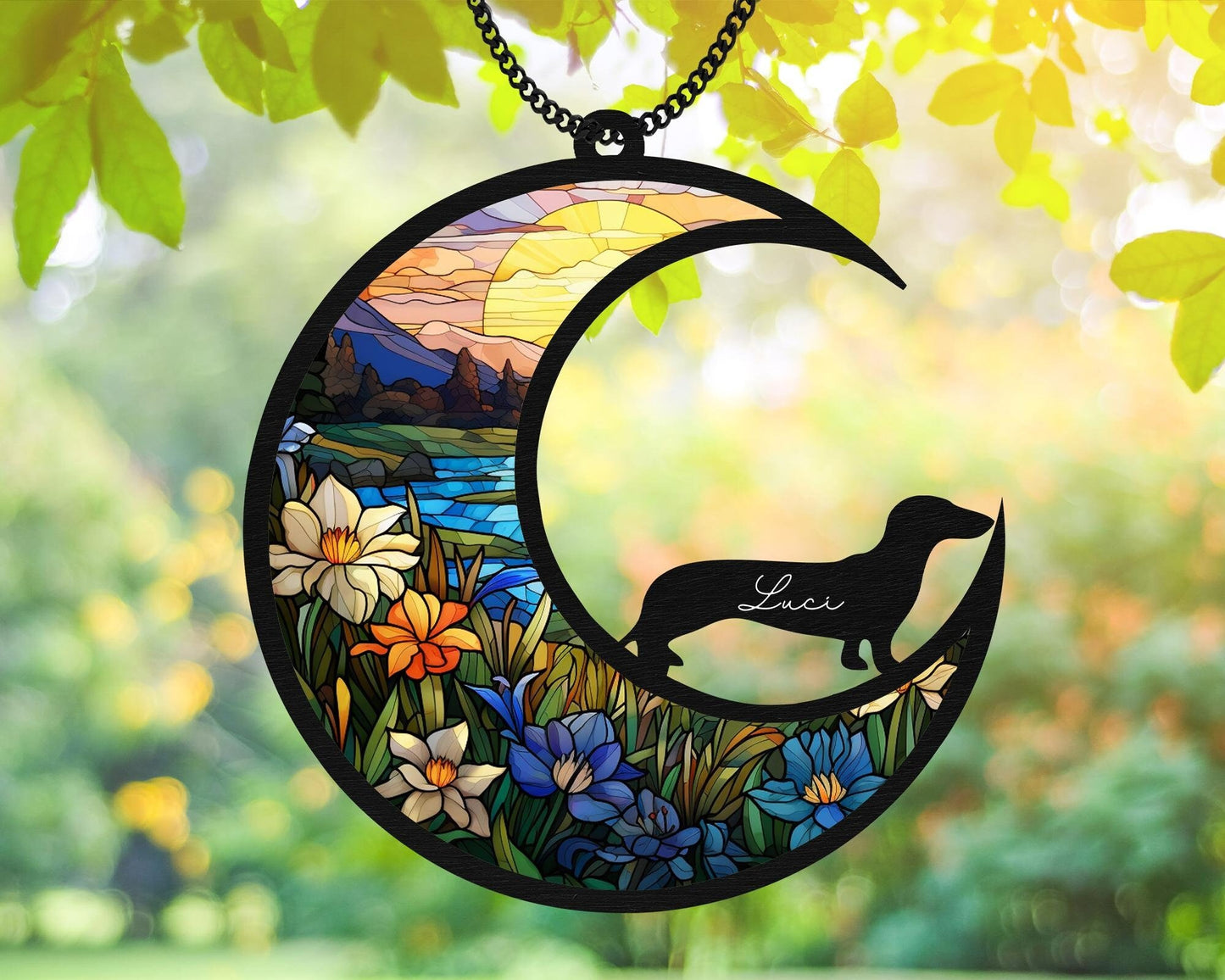 Netecom Dachshund Short Hair Memorial Suncatcher – Pet Loss Sympathy Gift, Personalized Dog Remembrance Ornament, Stained Glass Light Catcher