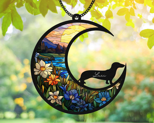 Netecom Dachshund Short Hair Memorial Suncatcher – Pet Loss Sympathy Gift, Personalized Dog Remembrance Ornament, Stained Glass Light Catcher
