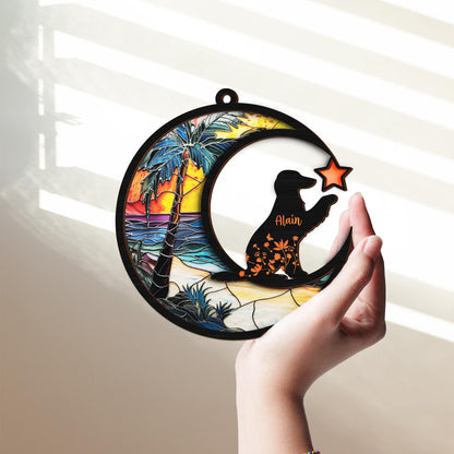 Netecom Personalized Stained Glass Suncatcher, Black Cat Memorial Ornament, Pet Loss Sympathy Gift, Cat Mom Tribute, Window Hanging Decor