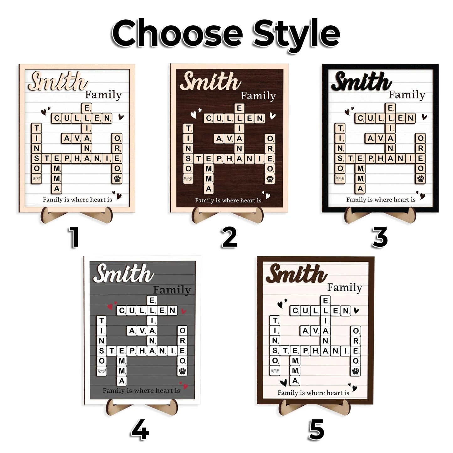 Netecom Personalized Scrabble Family Name Frame Crossword Puzzle Sign with Grandkids Names Custom Wooden Gift for Grandparents Home Decor