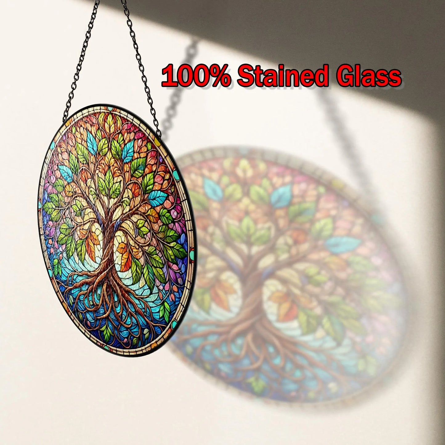Netecom Tree of Life Stained Glass Suncatcher – Handmade Wildlife Art, Memorial Remembrance Gift, Unique Glass Wall Decor