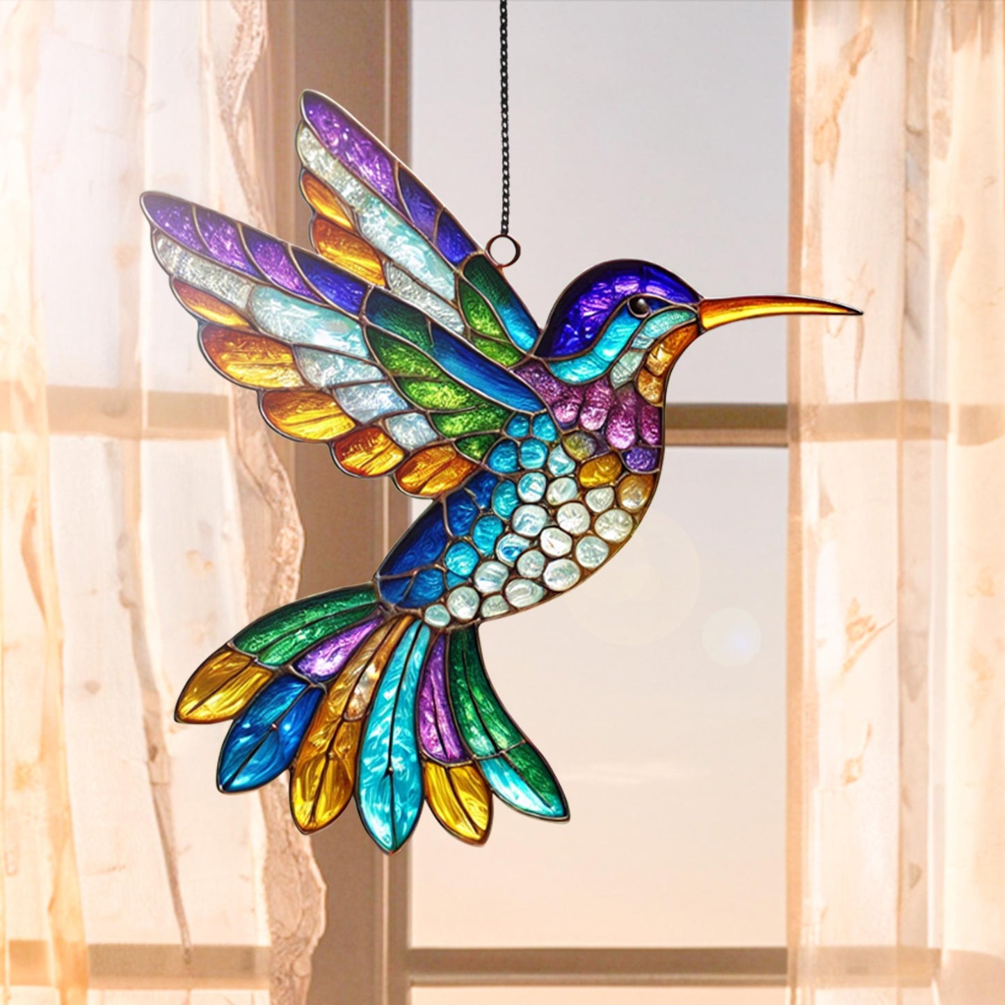 Netecom Hummingbird Acrylic Suncatcher Window Hanging, Colorful Bird Wildflower Decor, Nature Lover Gift