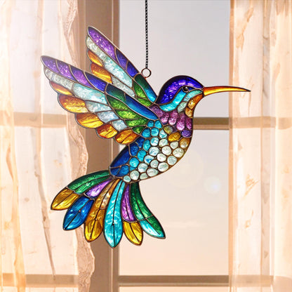 Netecom Hummingbird Acrylic Suncatcher Window Hanging, Colorful Bird Wildflower Decor, Nature Lover Gift
