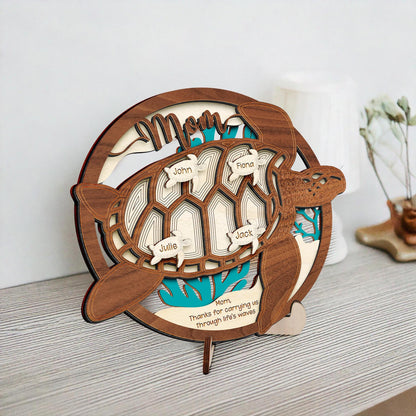 Netecom Personalized Sea Turtle Wooden Sign for Mom & Grandma, Custom Wooden Wall Art with Grandchildren Names, Meaningful Mother’s Day Gift, Family Keepsake Decor