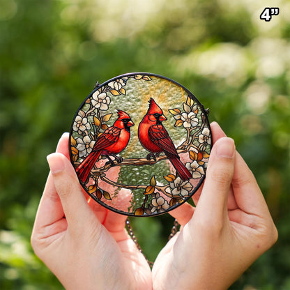 Netecom Red Cardinal Stained Glass Suncatcher – Floral Window Hanging, Cardinal Lover Gift, Anniversary Decoration, Nature-Inspired Glass Art