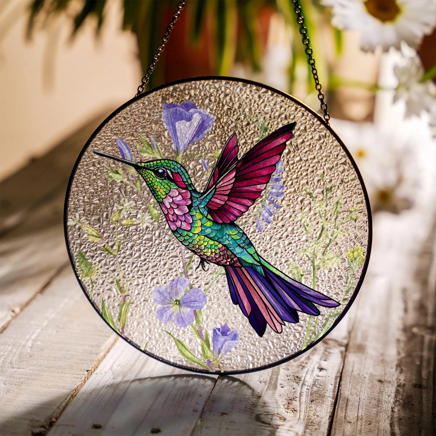 Netecom 8" Hummingbird Stained Glass Suncatcher – Bird Lover Gift, Window Hanging, Mothers Day Gift, Bird Wall Art, Grandma Gift, Nature Decor
