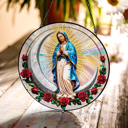 Netecom Our Lady of Guadalupe Stained Glass Window Hanging – Mexican Mom Gift, Latin Culture Art, Mother’s Day Tribute for Mom Grandmothers