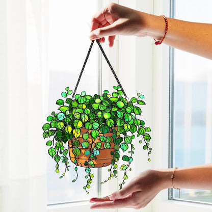 Netecom String of Turtles Acrylic Suncatcher – Faux Stained Glass Window Hanging Decor for Plant Lovers, Botanical Home Art, Garden Decor