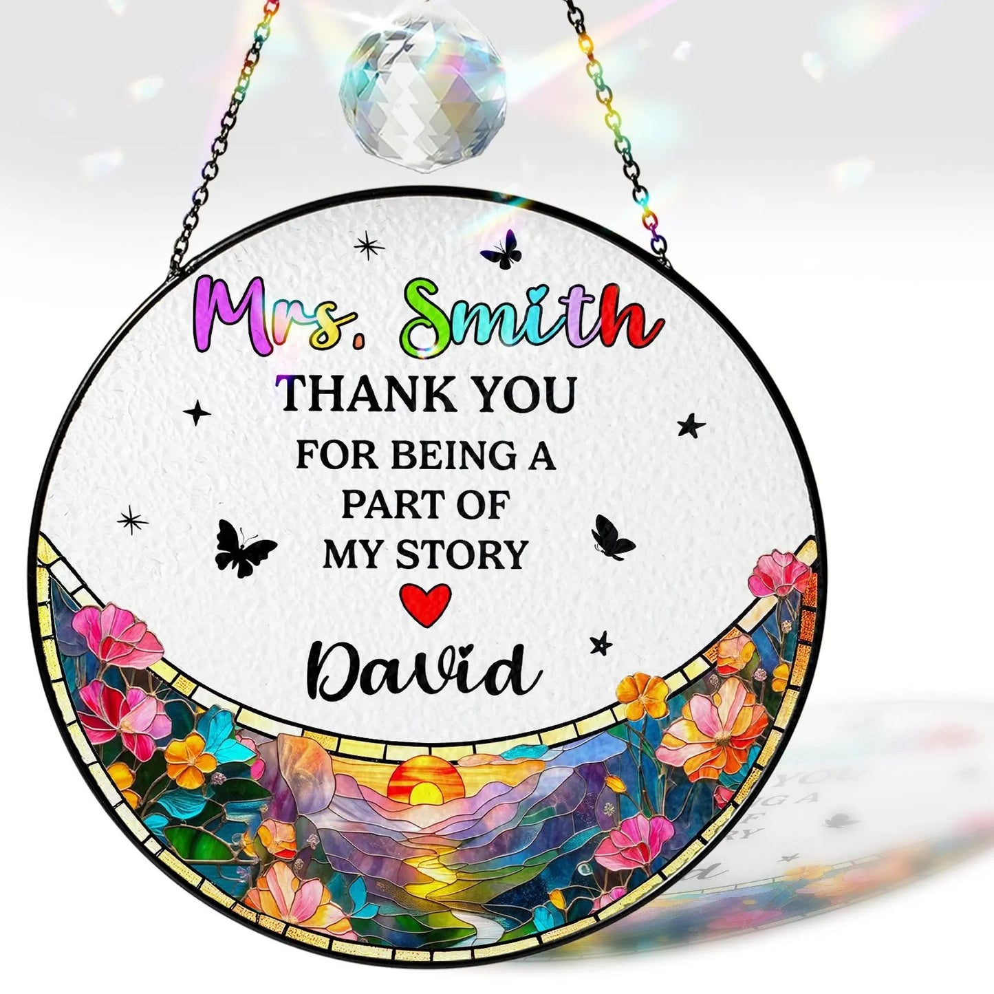 Netecom Thank You Teacher Stained Glass Suncatcher, Personalized Appreciation Gift, Classroom Window Decor, Sunflower Design
