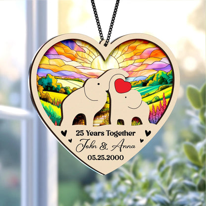 Netecom Wedding Anniversary Suncatcher – 30th Anniversary Couple Gift, Custom Anniversary Keepsake, Deer Couple, Elephant, Penguin Wedding Gift