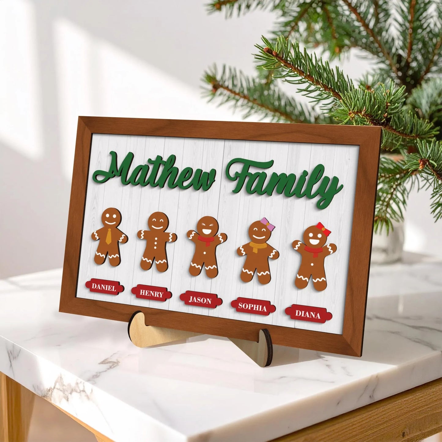 Netecom Personalized Gingerbread Family Christmas Plaque, Custom 3D Family Name Wooden Sign, Gingerbread Cookie Holiday Decor, Meaningful Christmas Gift for Family & Home