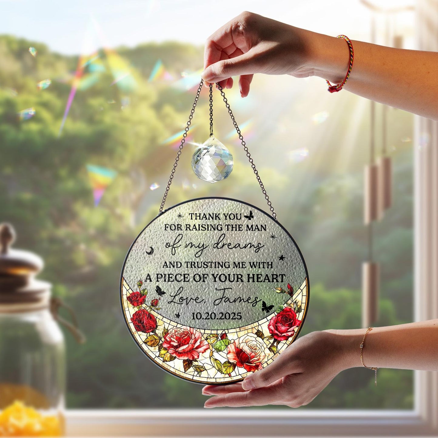 Netecom Personalized Mother-in-law Stained Glass Suncatcher – Wedding Gift from Bride, Thank You for Raising the Man, Wedding Keepsake