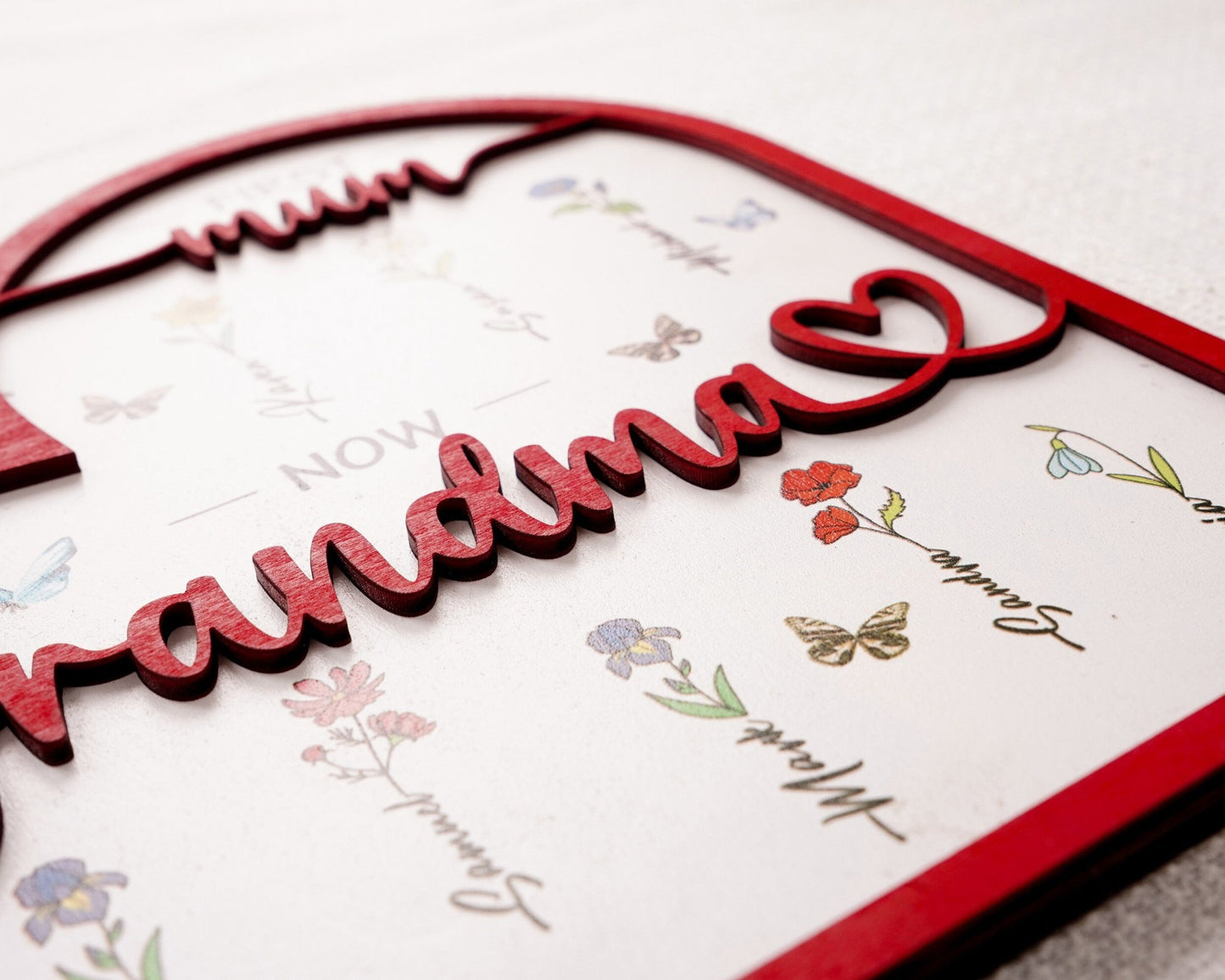 Netecom Personalized Birth Month Flowers Sign Custom Mother's Day Gift for Mom & Nana First Mom Now Grandma Heart Wooden Sign Custom Family Gift