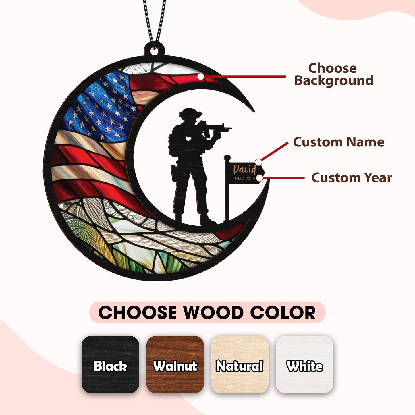 Netecom Personalized Military Memorial Suncatcher – Veteran Remembrance Gift, Loss of Dad Grandpa, Veteran’s Day Tribute
