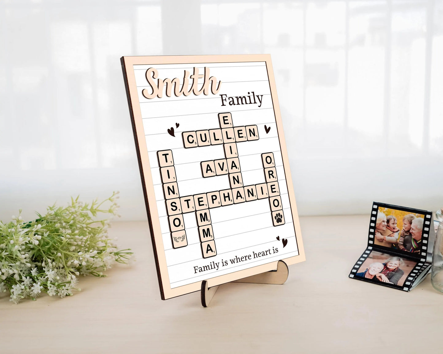 Netecom Personalized Scrabble Family Name Frame Custom Family Crossword Puzzle Sign Grandkids Names Family Home Decor Gift for Grandparents