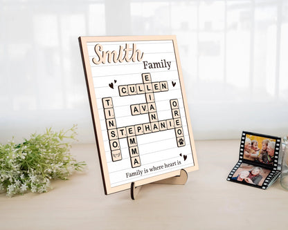 Netecom Personalized Scrabble Family Name Frame Custom Family Crossword Puzzle Sign Grandkids Names Family Home Decor Gift for Grandparents