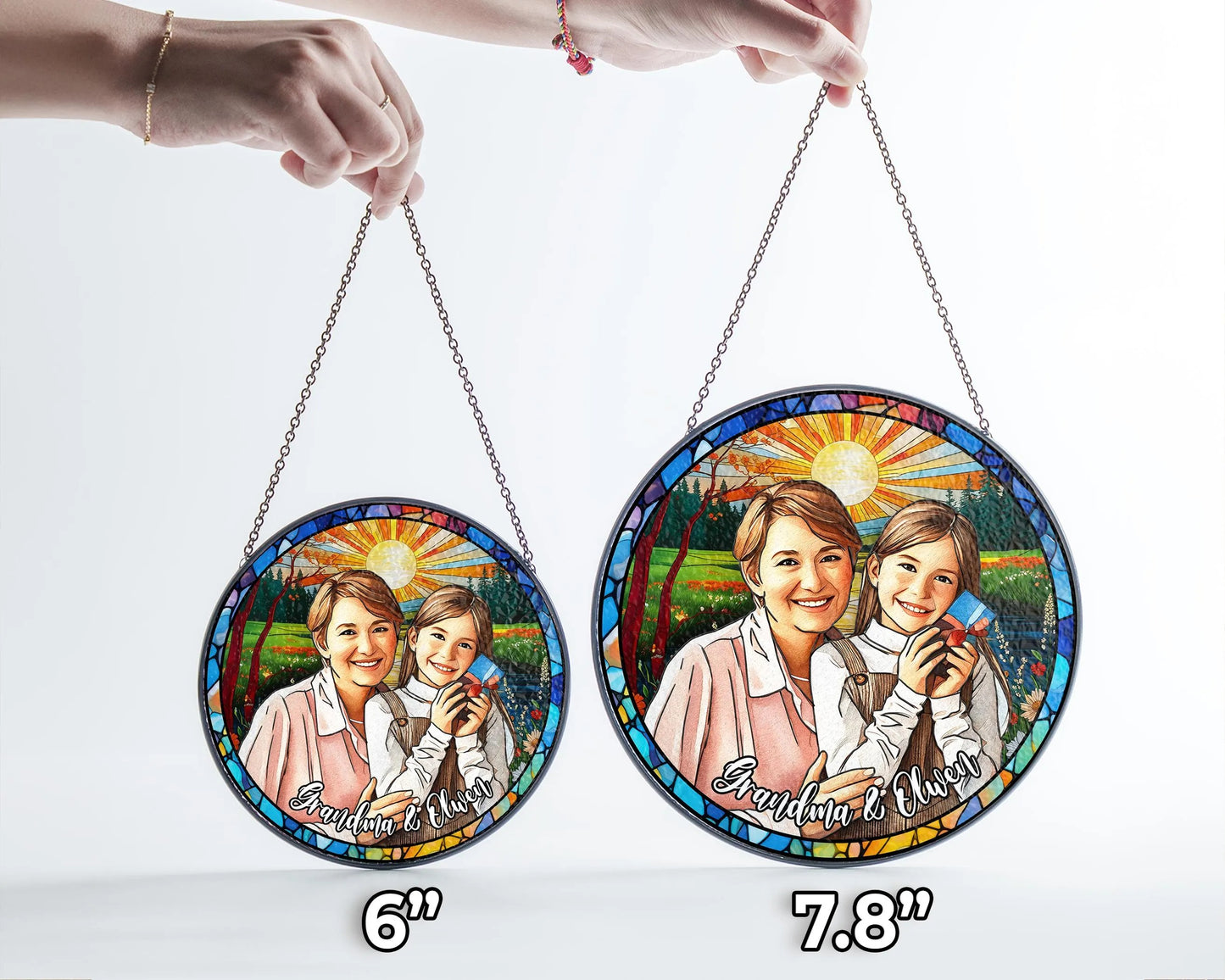 Netecom Personalized GrandmaGrandkids Stained Glass Suncatcher – Custom Family Portrait, Mother’s Day Gift, Nana Keepsake