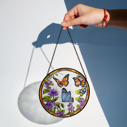 Netecom Butterfly Stained Glass Suncatcher – Sunflower & Floral Window Hanging Decor, Light Catcher Gift for Mom & Women