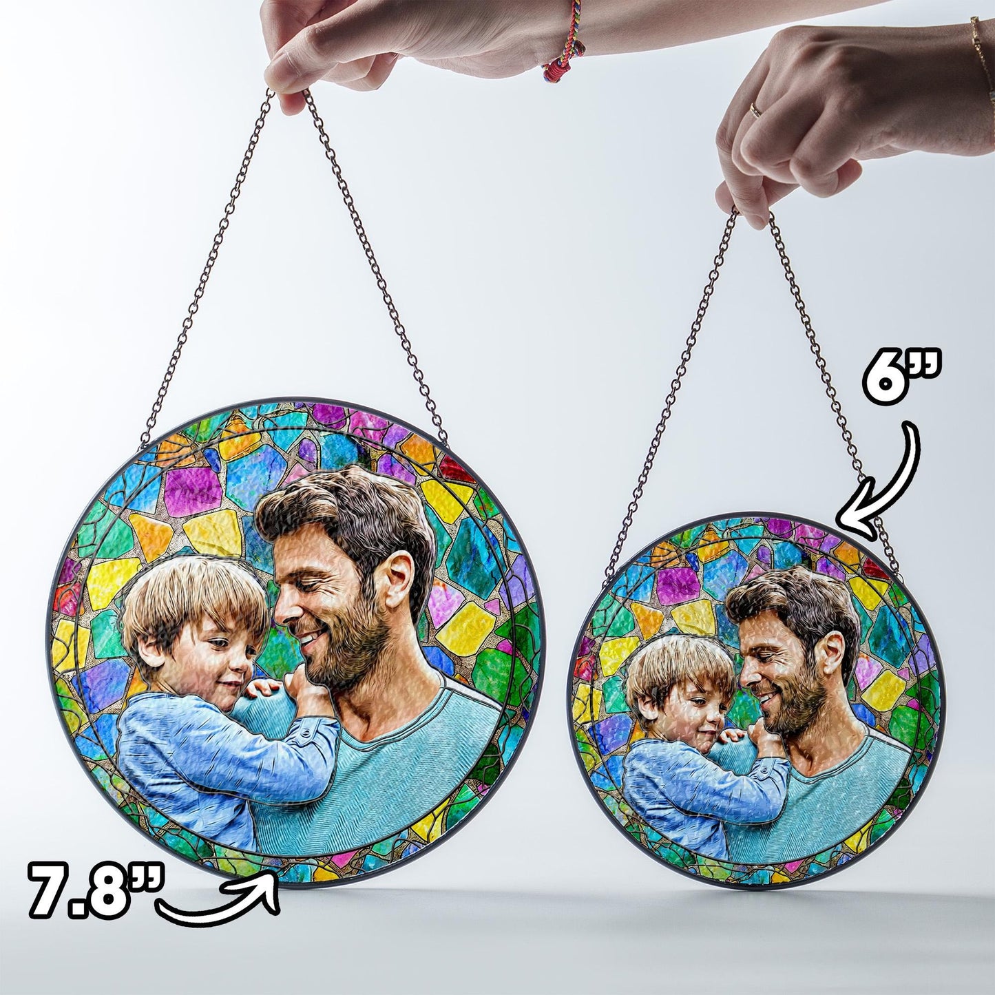 Netecom Personalized Dad Gift – Custom Stained Glass Suncatcher,  Father’s Day Birthday Christmas for Dad Men, Photo Window Hanging Keepsake