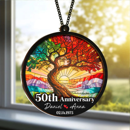 Netecom 50th Anniversary Suncatcher – Personalized Golden Wedding Gift, Custom Couple Keepsake, Wedding Anniversary Decoration, Grandparents Anniversary Gift